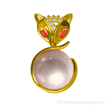 Wholesale Customized colour 925 sterling silver necklace pendant fox design with fresh water pearl&CZ stones